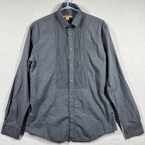 John Varvatos USA Dress Shirt Mens Size Medium Black Checks Pleated Long Sleeve